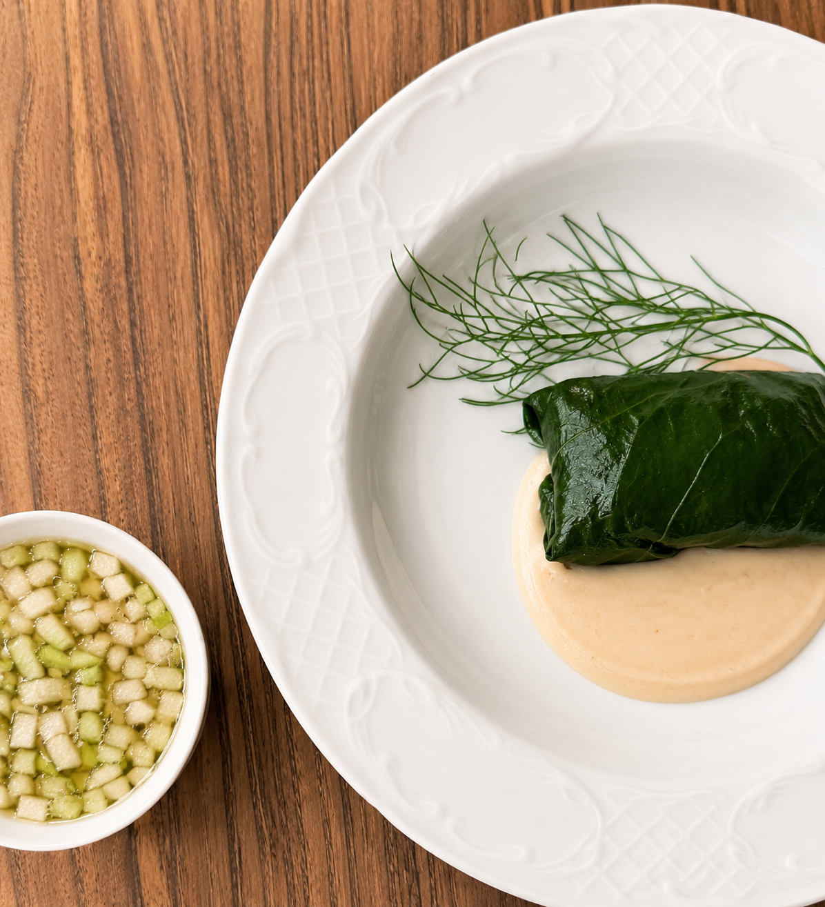 Fish wrapped in mangold, cauliflower cream